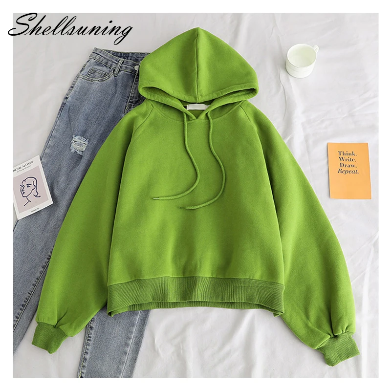 Shellsuning/базовый укороченный топ толстовки для женщин с круглым вырезом