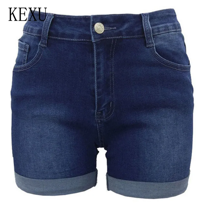 

KEXU Women Cuffed Short Jeans Casual High Waist Pants Denim Shorts