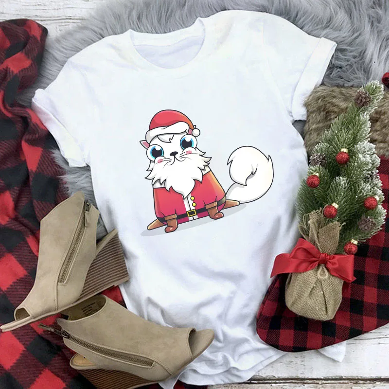 

Short Sleeve T-shirt Unisex Casual Tops New Kawaii Santa Claus Print Female T Shirt Women/Men Fashion Merry Christmas Harajuku