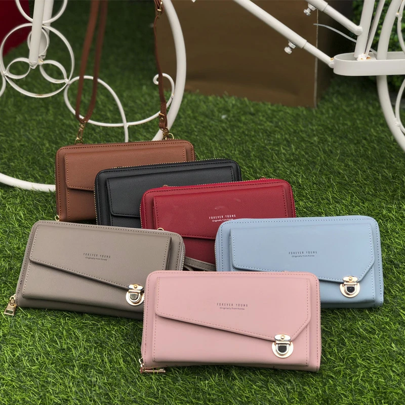 

Women's Wallet Solid Color Small Diagonal Bag Multi-Function Mobile Phone Long Paragraph Clutch Bag Purse Female 6 Color