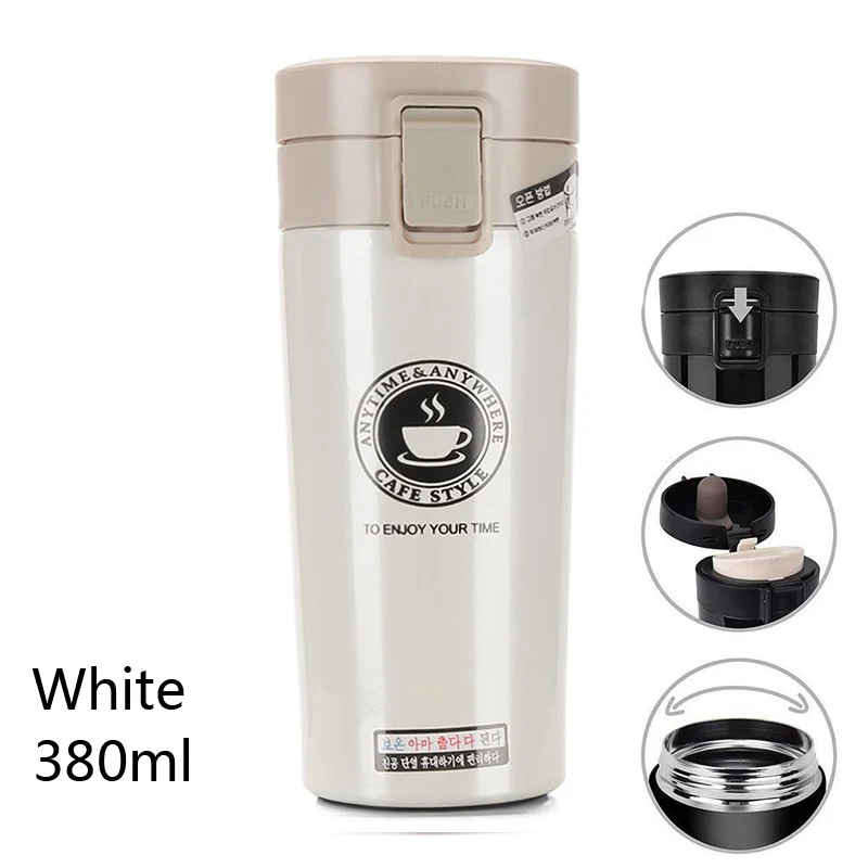 White 380ml Стальная кружка-термос, кофейная кружка, 350 мл, для автомобиля, для путешествий, Термокружка, портативная, с двойными стенками, термосы, автомобильная Термокружка - Цвет: White 380ml