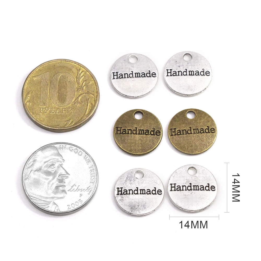 Серебристые бронзовые круглые металлические метки этикетки ручной работы 14*14 мм