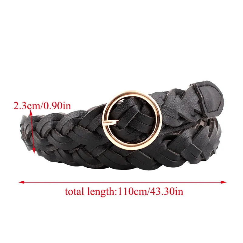 

PU Leather Braided Waist Belt Women Retro Fashion Knitted Belt Lady Casual Thin Waistband Round Gold Pin Buckle Belts For Women