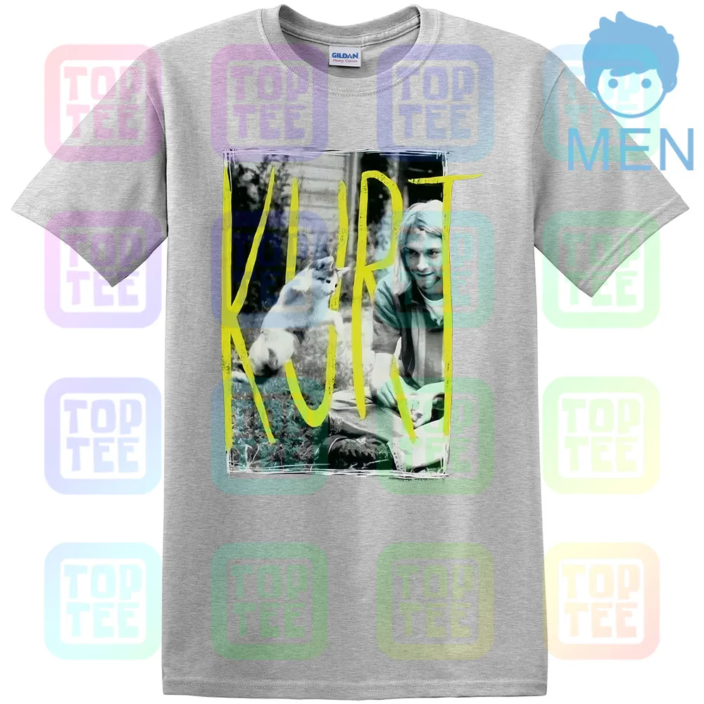 MEN-GRAY Kurt Cobain& Kitten Cat 90s Icon Nirvana черная футболка Новинка! Панк гранж(3D5 - Цвет: MEN-GRAY