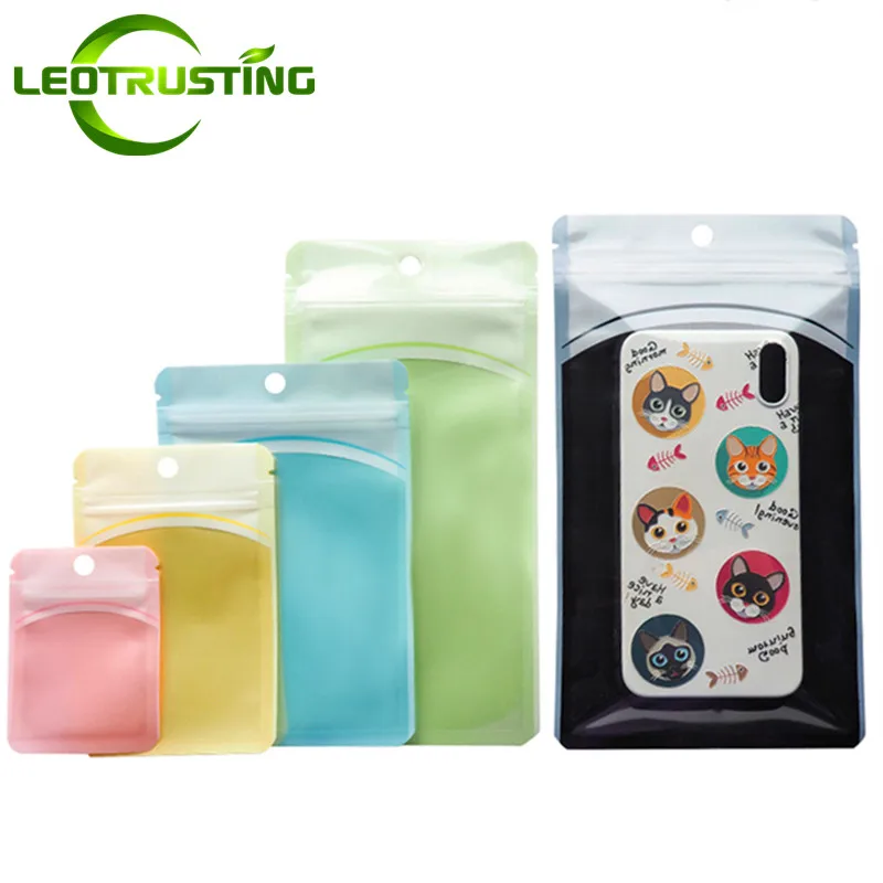 

100pcs Clear Front Plastic Zip Lock Hanging Bags Flat Resealable Phone Cells Cosmetics Trinkets Gifts Jewelry Packaging Pouches