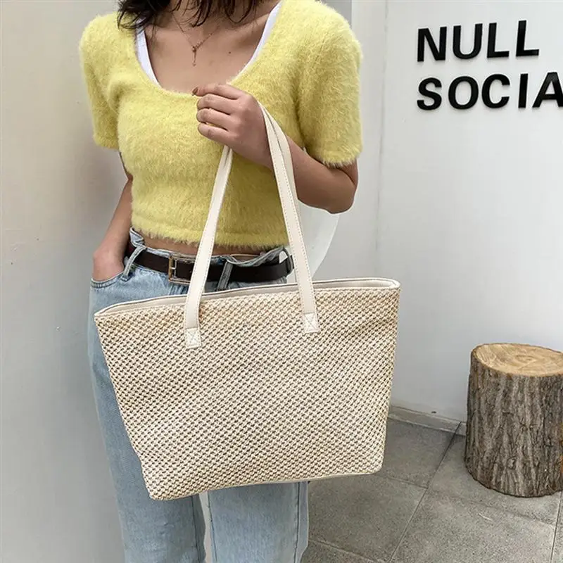 

Summer Straw Bag Large Capacity Woven Shoulder Bag Pretty Tote Bag for Women