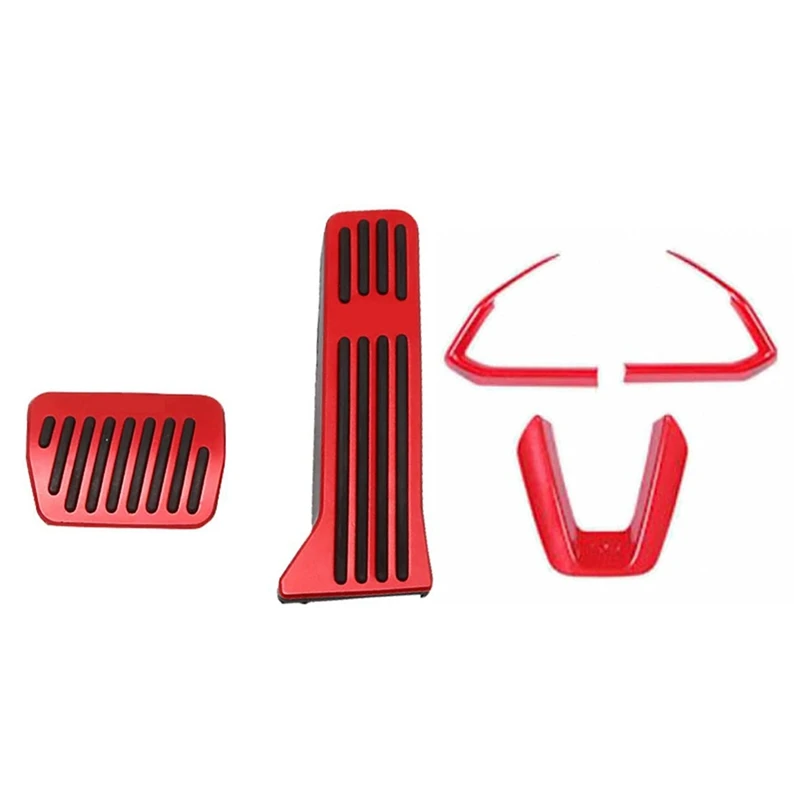 

2Pcs No Drilling Accelerator Pedal Covers with 3Pcs Steering Wheel Buttons Frame Cover for Mazda 3 6 CX-4 CX-5 16-19