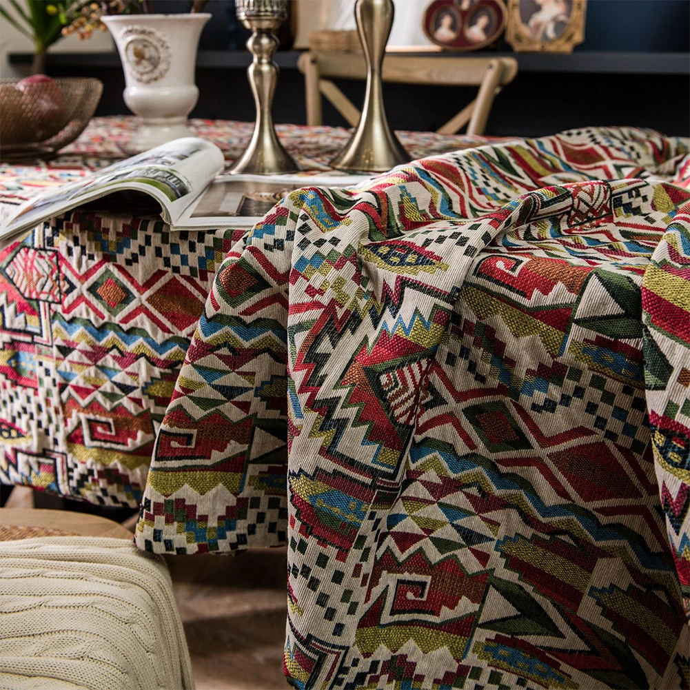 Прямоугольная скатерть из хлопка и льна Пыленепроницаемая Этническая для кухни