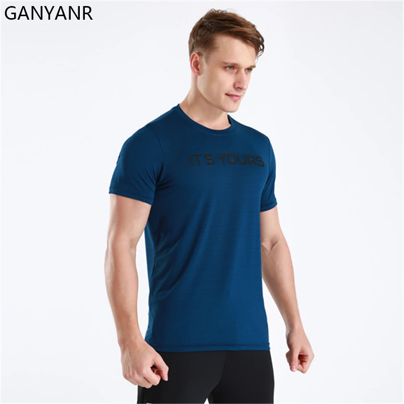 GANYANR Running T-shirt Men Gym T Shirt Sport Fitness Sportswear Crossfit Dry Fit Training Workout Tees Bodybuilding Clothes Gym