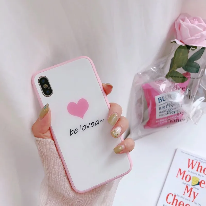 Чехол для телефона розовая серия Love Heart закаленное стекло чехол для iPhone 7 8 Plus 6 6s Plus X XS чехол для MAX XR защитный Модный чехол