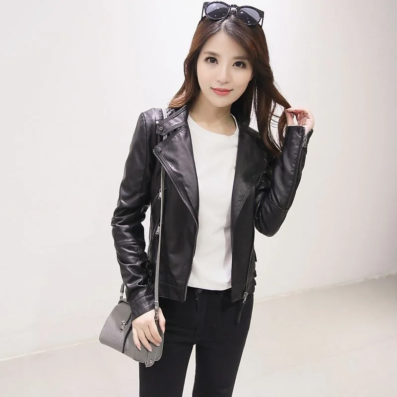 New women's leather coat with slim fit and plush leather short trend enlarge