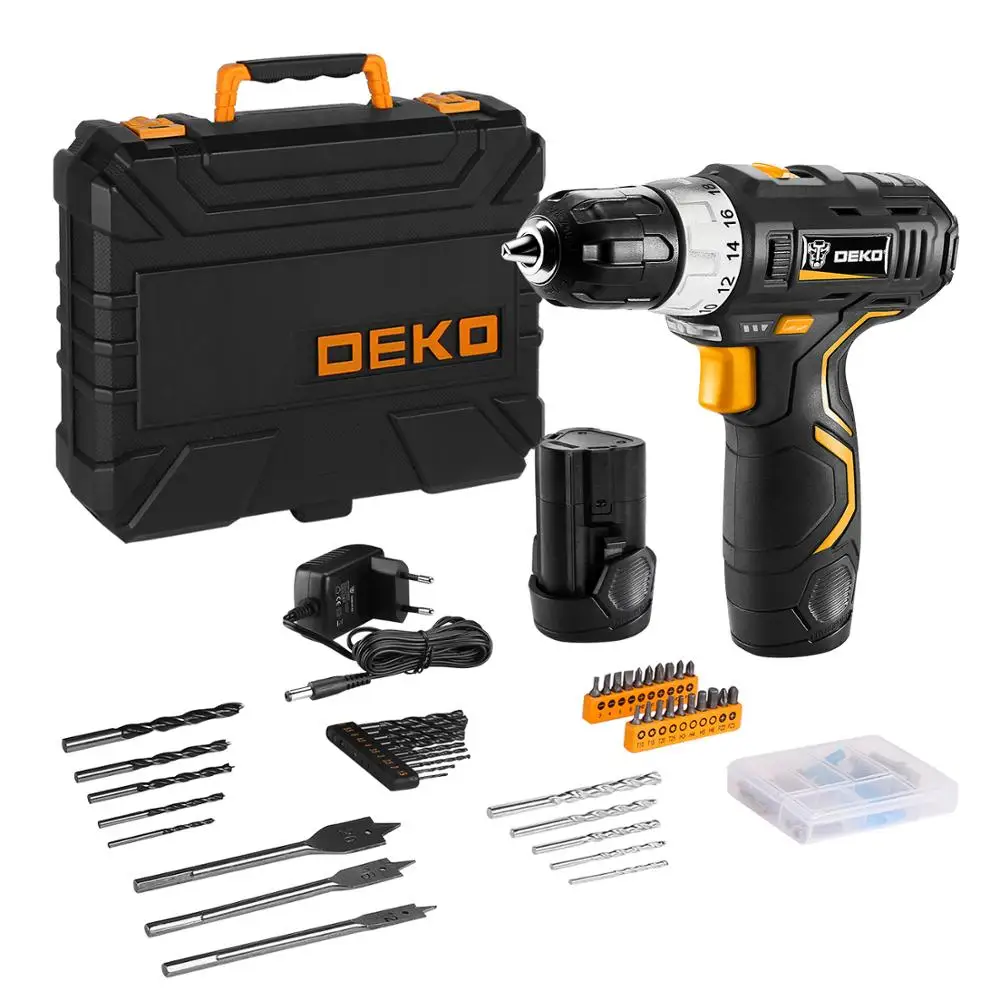 Аккумуляторная дрель шуруповерт DEKO GCD12DU3 SET5 Li Ion в кейсе + набор инструментов 92 шт