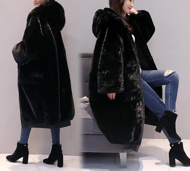Искусственный Лисий мех длинное пальто Женская осенне-зимняя плюшевая кожаная
