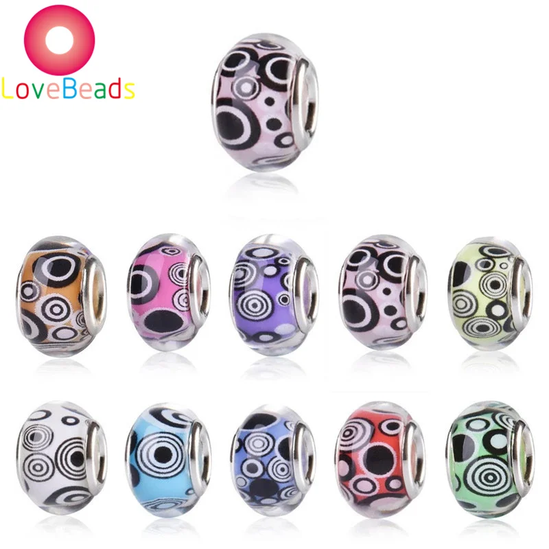 

10Pcs Color Eye Pattern Round Loose Big Hole Rondelle Spacer Beads Fit Pandora Bracelet Snake Chain Women Girls DIY Jewelry Bead