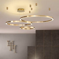 modern new simple rings home living room dinning room loft gold lamp pendant adjustable wire length dimming suspension light