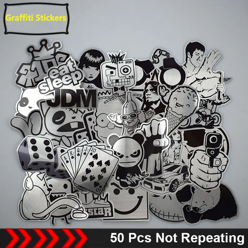 Наклейки Металлические черно белые граффити 50 шт.|Наклейки для творчества| |