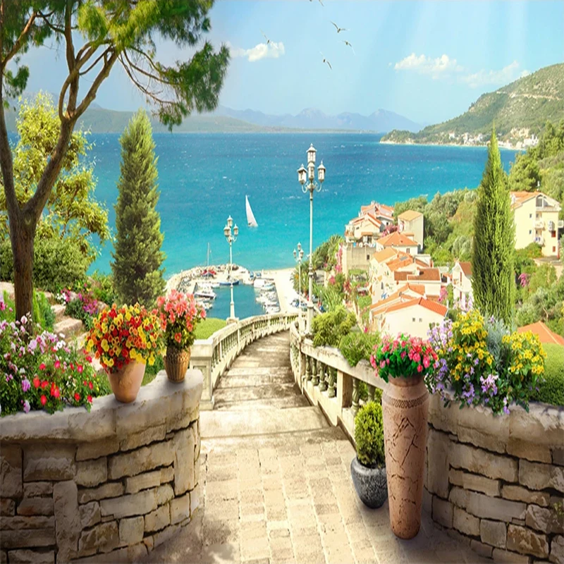 Пользовательские фото 3D балкон сад морской пейзаж Большая фреска гостиная