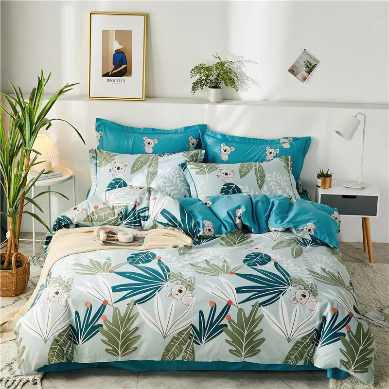 

Koala Bedding Set Cotton Bed Set Blue / Green eucalyptus leaves Duvet Cover/sheet/pillowcases Queen/King Size Bed