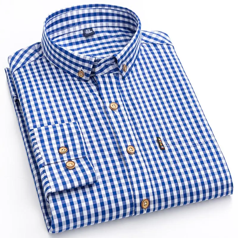 Kcoyster весенние мужские рубашки в клеточку с длинным рукавом Gingham повседневные рубашки для мужчин Slim Fit тонкие легкие в мелкую клетку мужская одежда