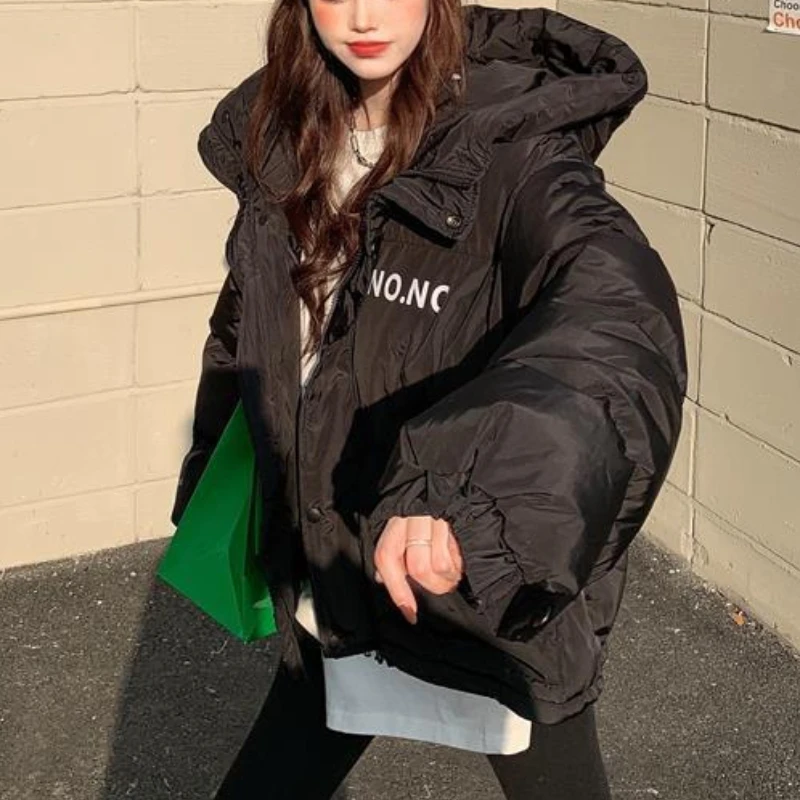 2023 New Candy Color Loose Hooded Women Parkas Korean Printed Down Jackets Female Winter Thick Warm Bubble Coats College Style