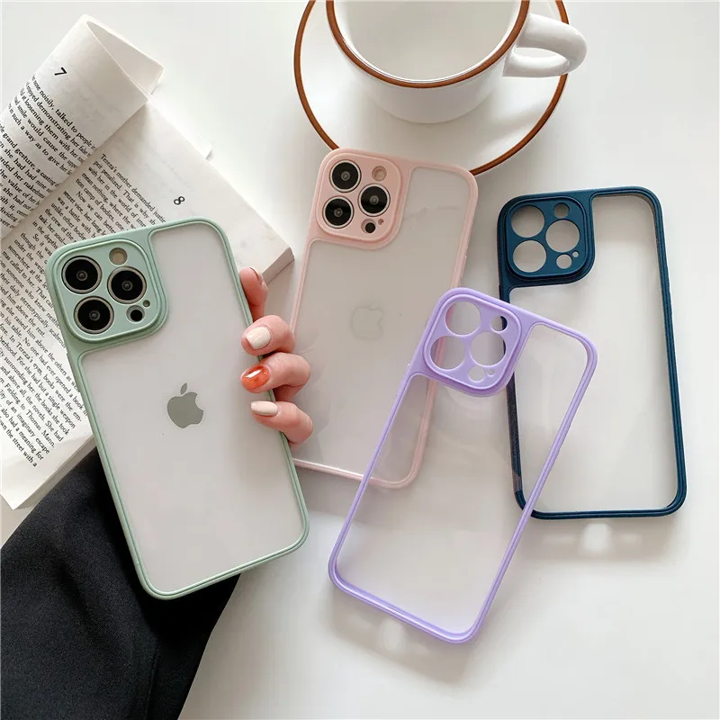 

Transparent Shockproof Candy Color Phone Case For iPhone 13 Pro Max 12 11 Pro Max X XR XS Max Soft TPU Bumper Clear Back Cover