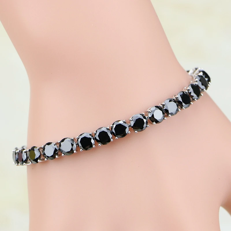

Black Cubic Zirconia Silver Color Round Link Chain Bracelet 7 inch For Women Free Shipping & Jewelry Bag S086