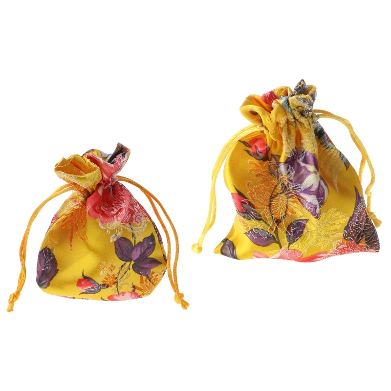 

Classic Chinese Flower Embroidery Jewelry Bag Organizer Silk Traditional Pouch