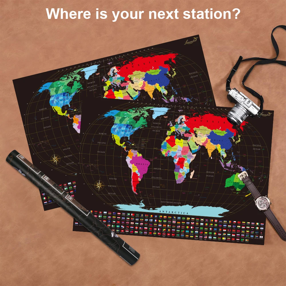 Большой Размеры Сотрите Дорожная карта стены Стикеры плакат яркие Цвета