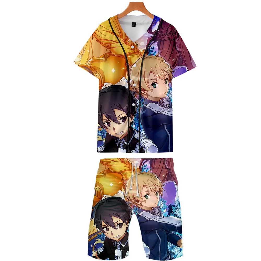 Alicization 3D Gedrukt Tweedelige Set Zomer Baseball T-shirts + Casual Shorts Fashion 2019 Trendy Streetwear Kleding | Женская одежда
