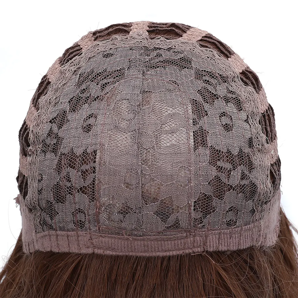 

Short Brown Wave Natural Daily Hair Synthetic Wigs For White Women With Bangs Heat Resistant Fiber Cosplay Female Colored Wigs