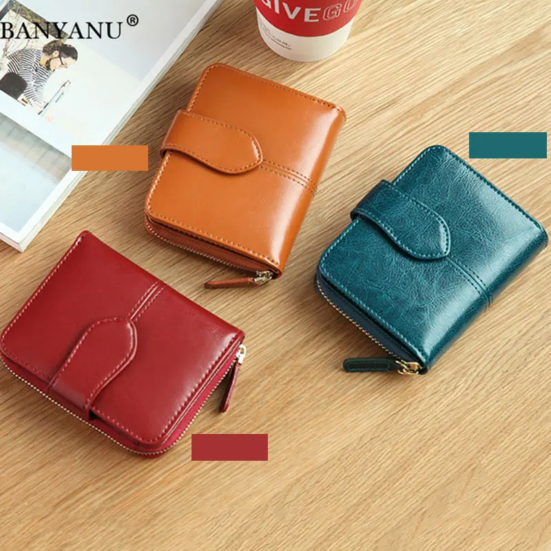 Billfold масло воск натуральная кожаные кошельки для женщин короткий мини-кошелек для клатча Soild монета Карманный с отделениями для карт держатель воловья сумка