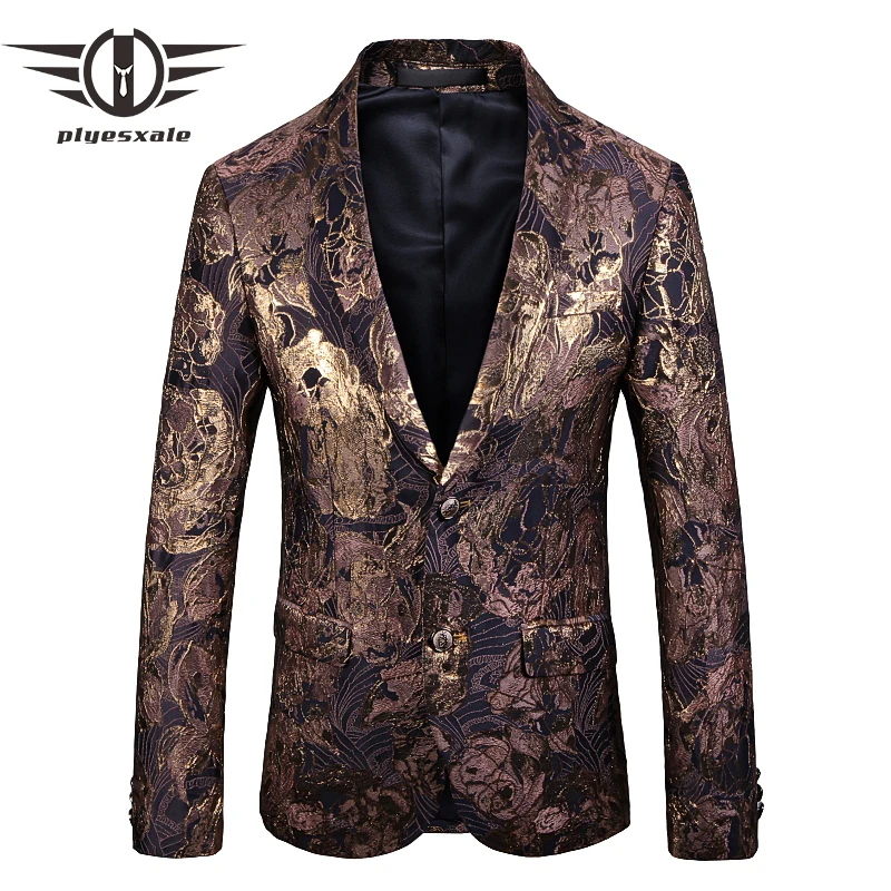 

Stylish Black Gold Floral Blazer Men Slim Fit Gentlemen Men's Blazer Jacket Plus Size Mens Jacquard Blazers Terno Masculino Q747