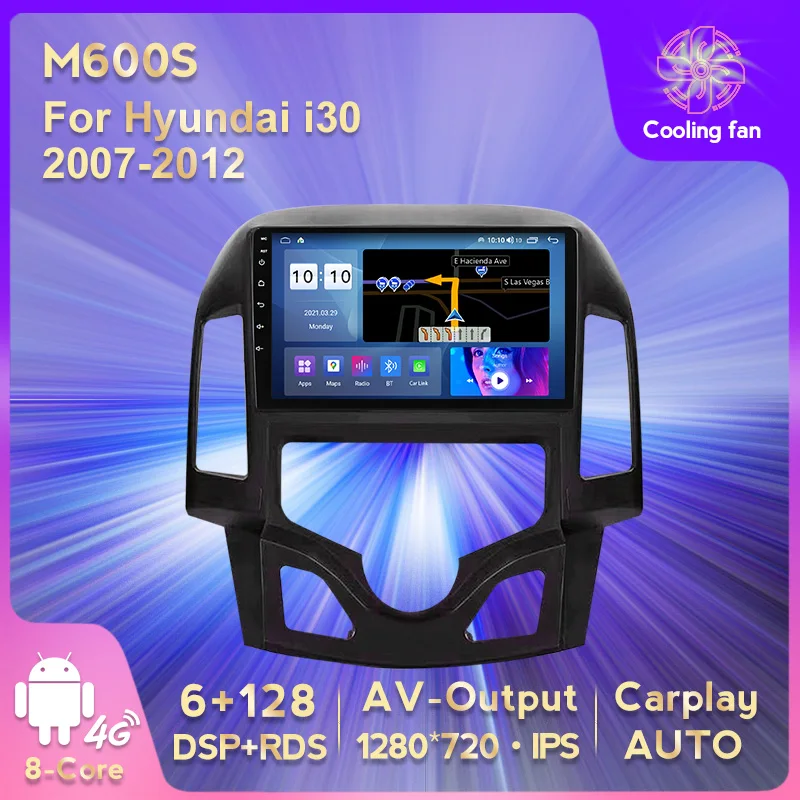 

Автомагнитола 9 дюймов, мультимедийный плеер для Hyundai i30 2007-2012, видеоплеер с GPS, Android 11, 6G + 128G IPS RDS DSP WIFI 4G LTE