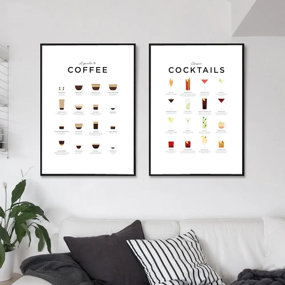 

Coffee Cocktail Wall Decor Painting Minimalist Cartoon Canvas Poster Nordic Print Picture Kitchen Cafe Shop Wall Decor