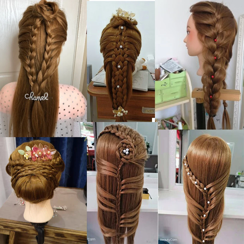 Женский манекен тренировочная кукла голова с волосами 65 см для парикмахерских