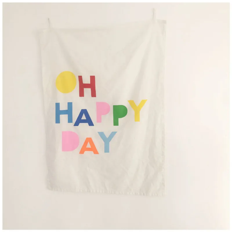 

Children's Birthday Christmas Party Decoration Oh Happy Day Pure Cotton Canvas Background Children's Room Wall Decor Theme