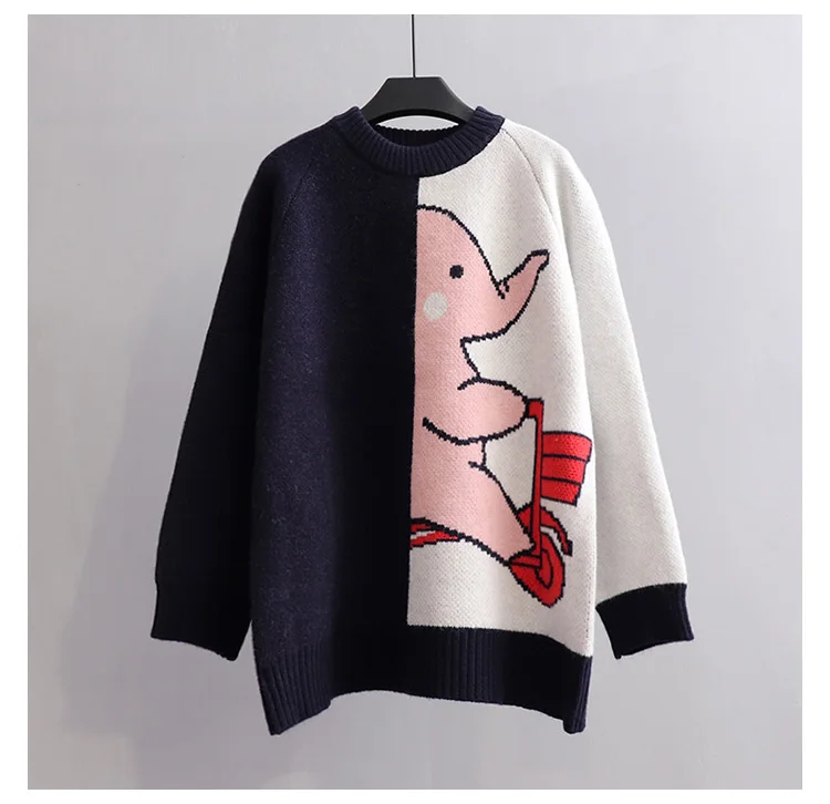 

H.SA Women Cute Kawaii Knit sweater and Pullovers Patchwork Elephant Pink Sweaters Harajuku Chic Korean Sweater Oversized Tops