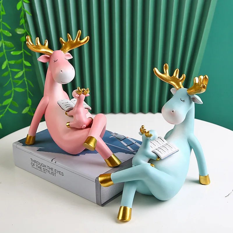 

Modern Home Decoration Reading Elk Decoration Furnishing Cute Girl Child Doll house Decoration Ornaments interior for Home Gifts
