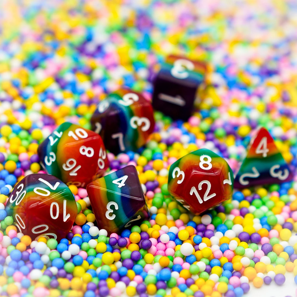 7 шт./компл. Rainbow игральные кости DND D & Dice D4 D6 D8 D10 % D12 D20 набор многогранных игральных