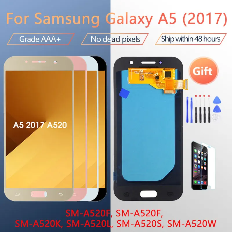 AMOLED для SAMSUNG Galaxy A5 2017 A520F A520K ЖК-дисплей с сенсорным экраном дигитайзер в сборе