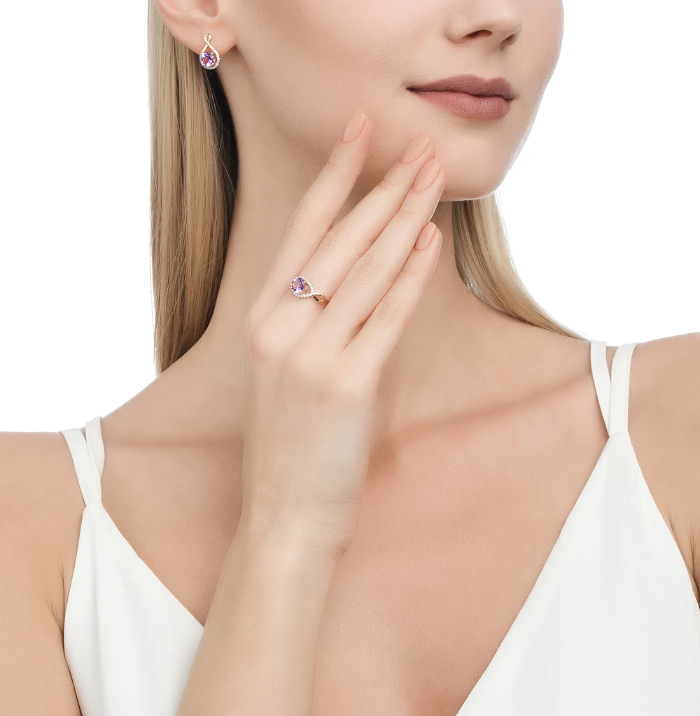 

SKM Designer Amethyst rings for women 14k 18k rose gold Engagement rings designer Anniversary Luxury Fine Jewelry