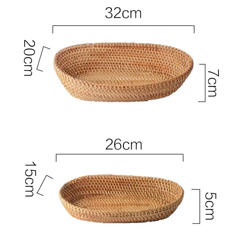 

2 Pack Woven Storage Basket, Handmade Bread Serving Basket Display Basket Fruit Candy Cake Tray, Rattan Storage Basket