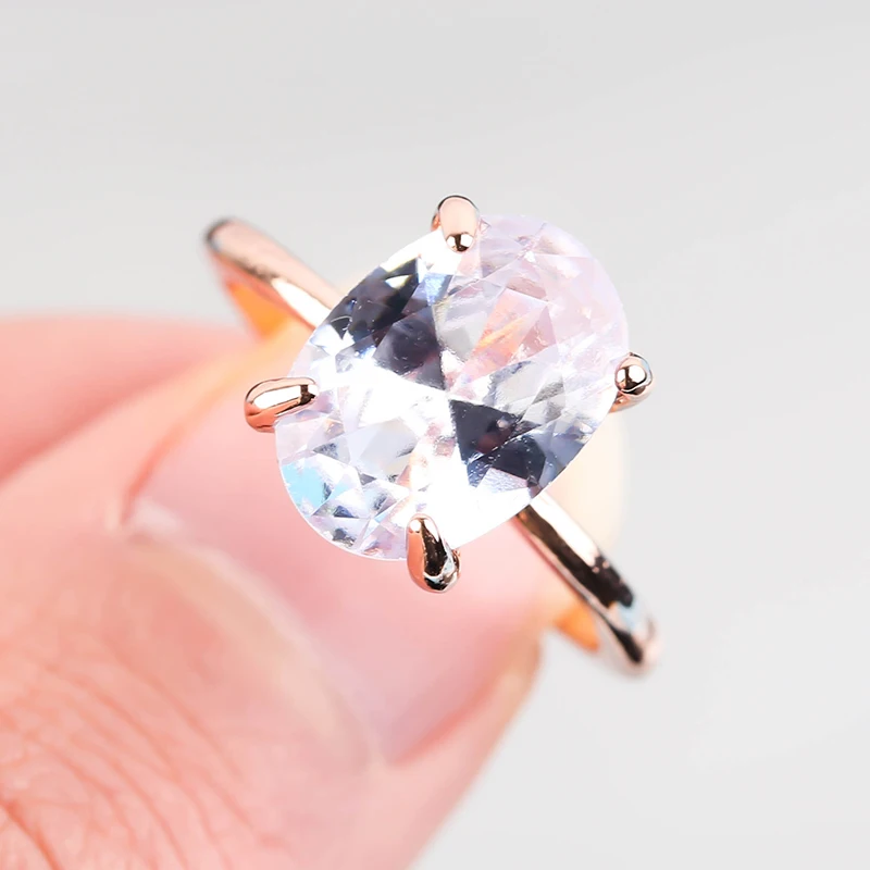Роскошное 1.7CT овальное кольцо в виде пасьянса розовое золото скрытое с чешским