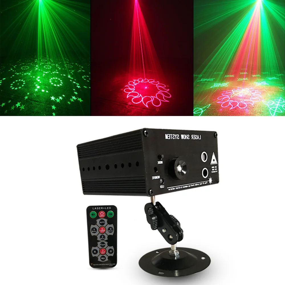 Светодиодный лазерный проектор с 48 шаблонами со звуковым активацией RGB вечерние