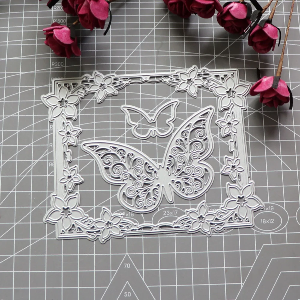 

Rectangular Flower Frame Butterfly DIY Metal Cutting Dies for Card Scrapbooking Stencil Paper Craft Album Template Dies