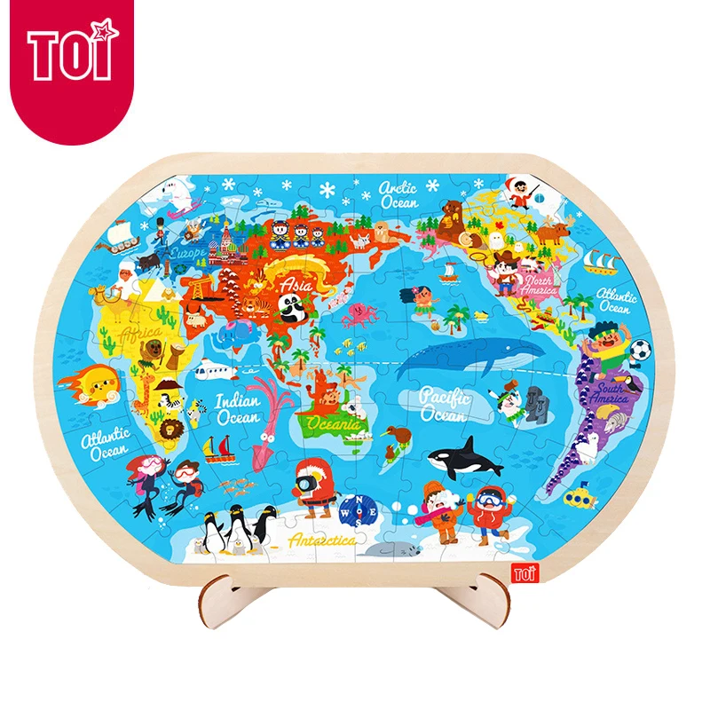 

TOI World Map Puzzle Early Education 80p Wooden Children 3+Years Wisdom Game Teach Aid Learn Geography Cognition Jigsaw Toy Gift