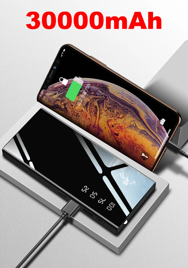 Внешний аккумулятор 30000 мАч портативное зарядное устройство для мобильного