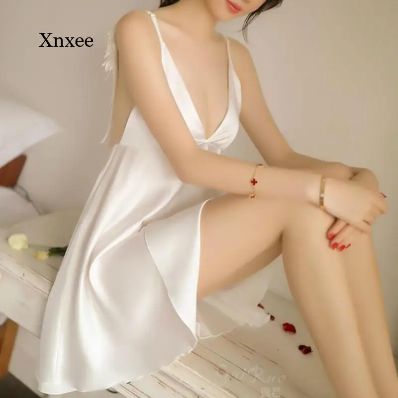 

A-Line Backless Wing Women Lace Mini Night Dress Sleeveless V Neck Sexy Nightdress Nightgown Short Sleepwear Underwear Babydoll