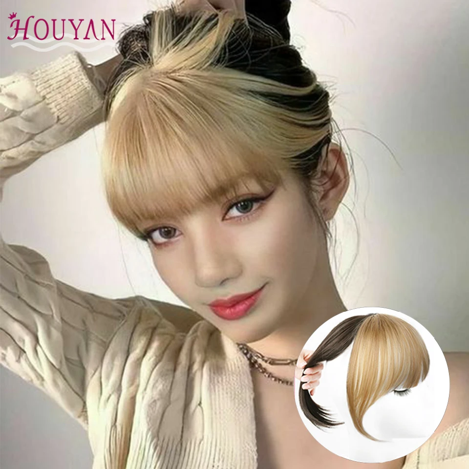 

Парик HOUYAN с воздушной челкой, натуральная 3D черная натуральная французская челка, замена двух цветов, бесшовное лицо, Искусственная Девушка