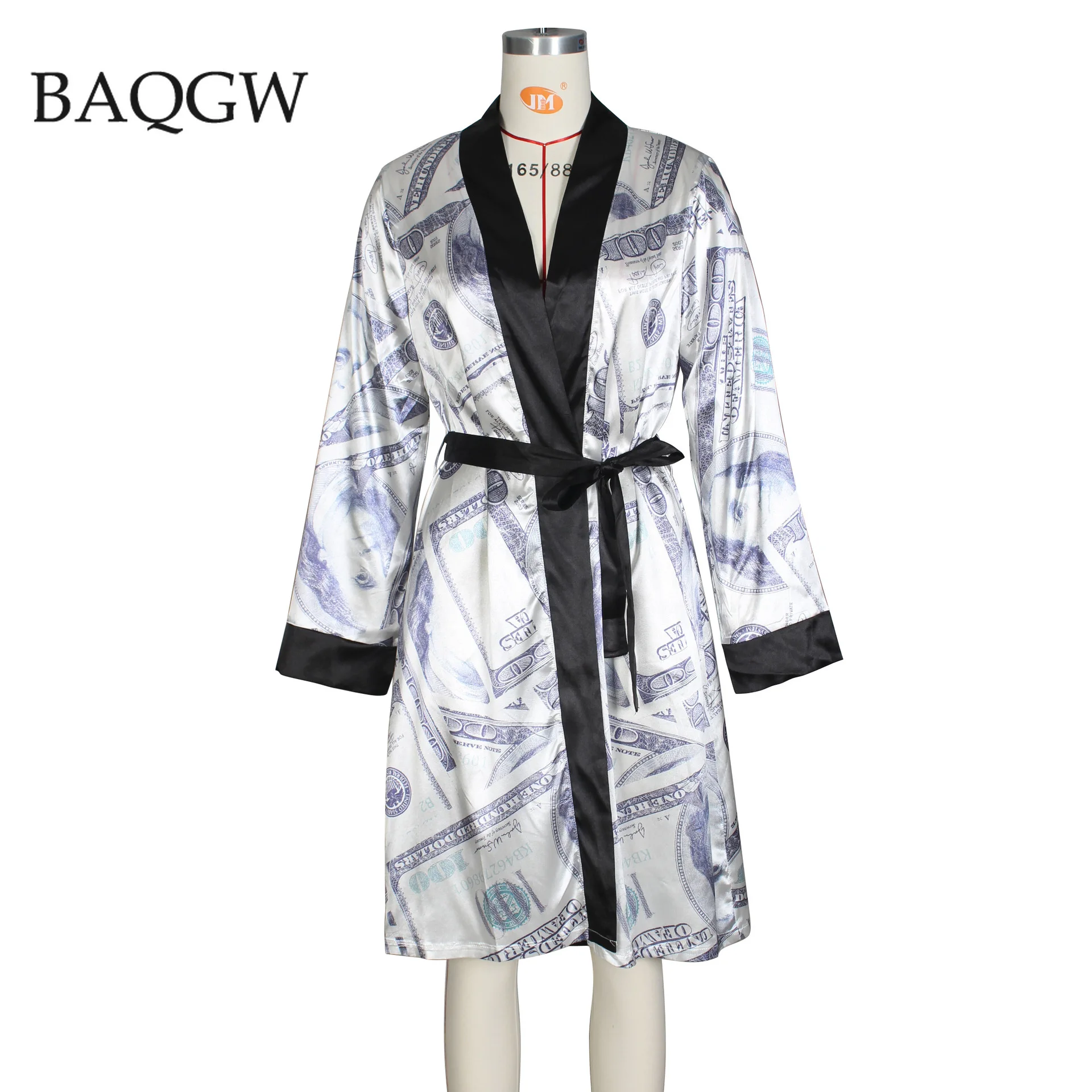 

Sexy Money Printed Satin Open Stitch Robes for Women Sleepwear Night Gown Home Clothes Bathrobe Pajamas Lounge Wear Kimono